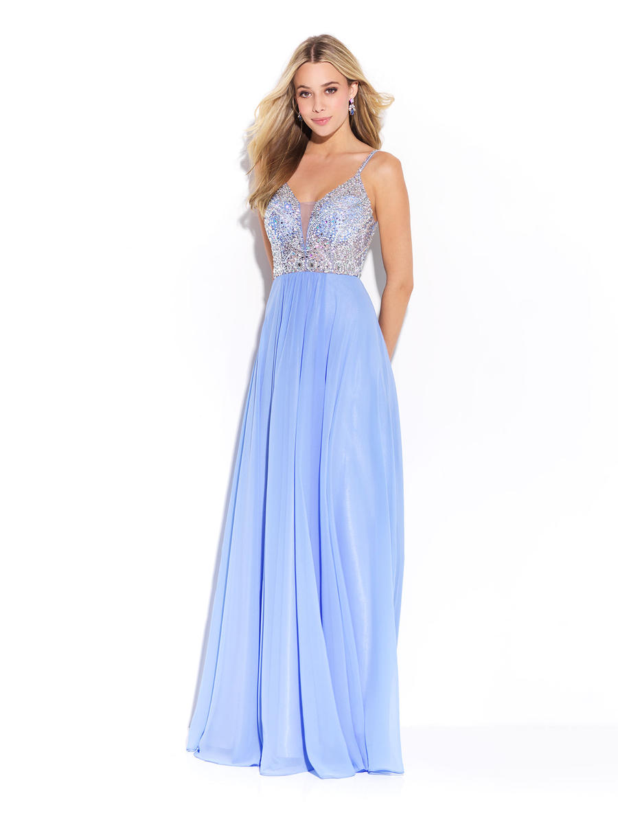 French Novelty: Madison James 17-273 Deep V Gown with Crystal Bodice