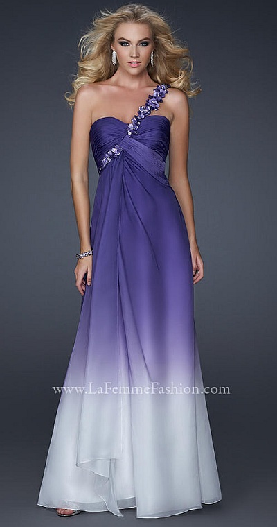 La Femme One Shoulder Purple Chiffon Prom Dress 17182: French Novelty