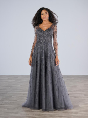 Christina Wu Elegance 17197 Sheer Long Sleeve Beaded Gown