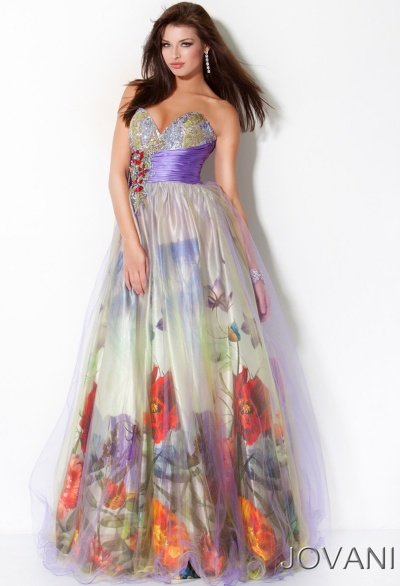 Jovani Floral Border Print Long Prom Dress 172066: French Novelty