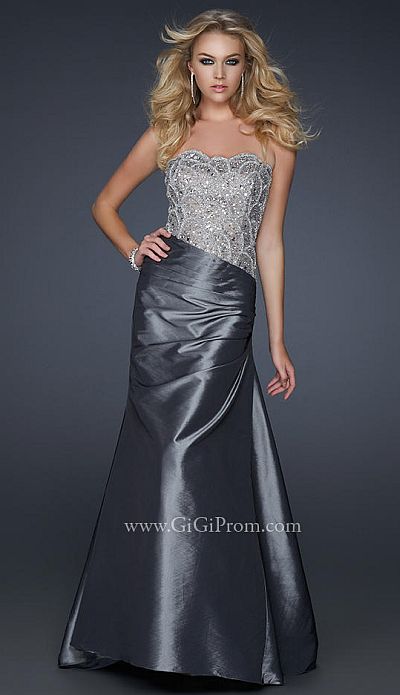 GiGi Platinum Sequin Taffeta Prom Dress 17379 by La Femme - French Novelty