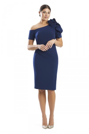 Alexander by Daymor 1762Short One Shoulder Rosette Dress