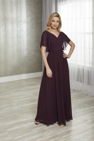Size 14 Merlot Christina Wu Elegance 17927 Sheer Kimono Sleeve Dress