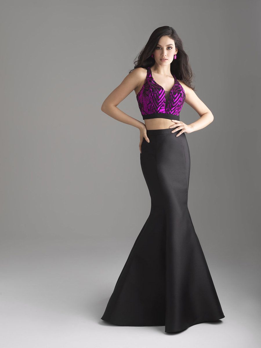 Madison James 18637 Sequin Crop Top Prom Dress French Novelty