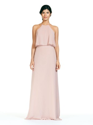 Size 10 Deco Blush Bari Jay 1801 Flowy Top Long Bridesmaid Dress