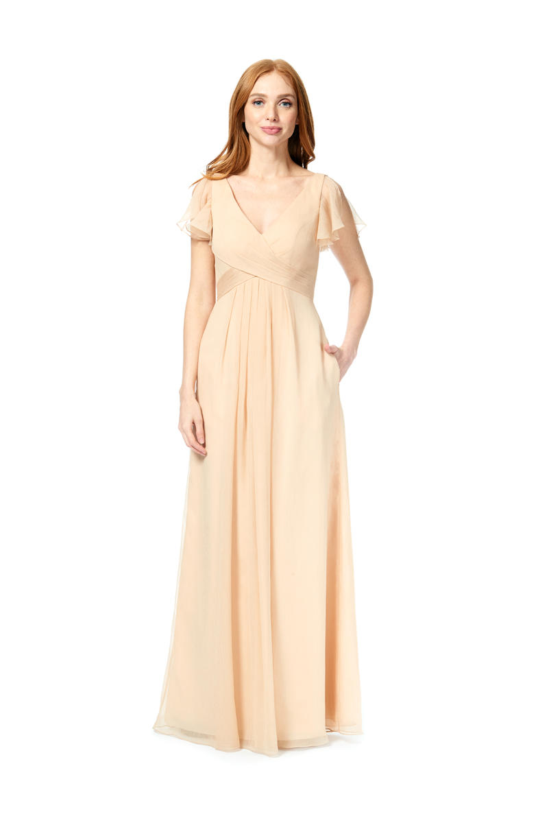 flutter sleeve crinkle chiffon bridesmaid dress