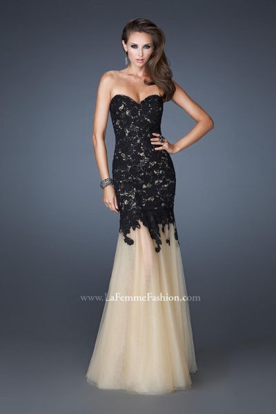 la femme lace top trumpet gown