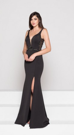 Size 4 Black Colors Dress 1903 Scuba Prom Gown with Illusion