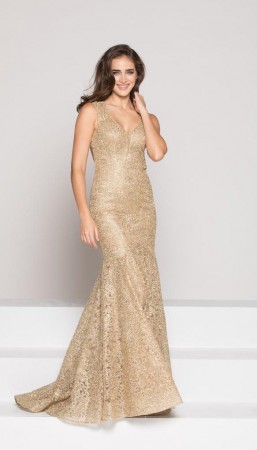 Size 4 Gold Colors Dress 1915 Metallic Lace Prom Gown