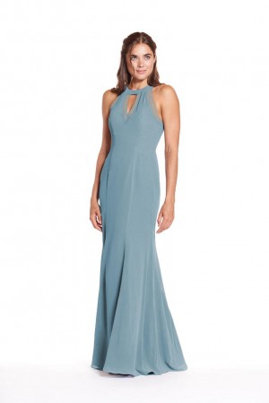 Size 10 Slate Bari Jay 1925 High Keyhole Neck Bridesmaid Dress