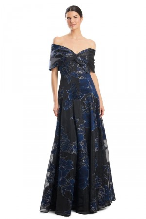 Alexander by Daymor 1959 Floral Off Shoulder Mothers Gown