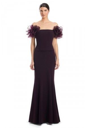 Alexander by Daymor 1983 Off Shoulder Ruffle Sleeve Gown