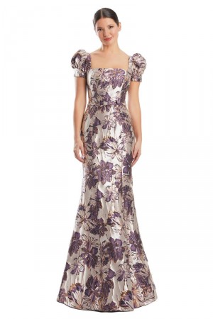 Alexander by Daymor 1989 Puff Sleeve Square Neck Gown