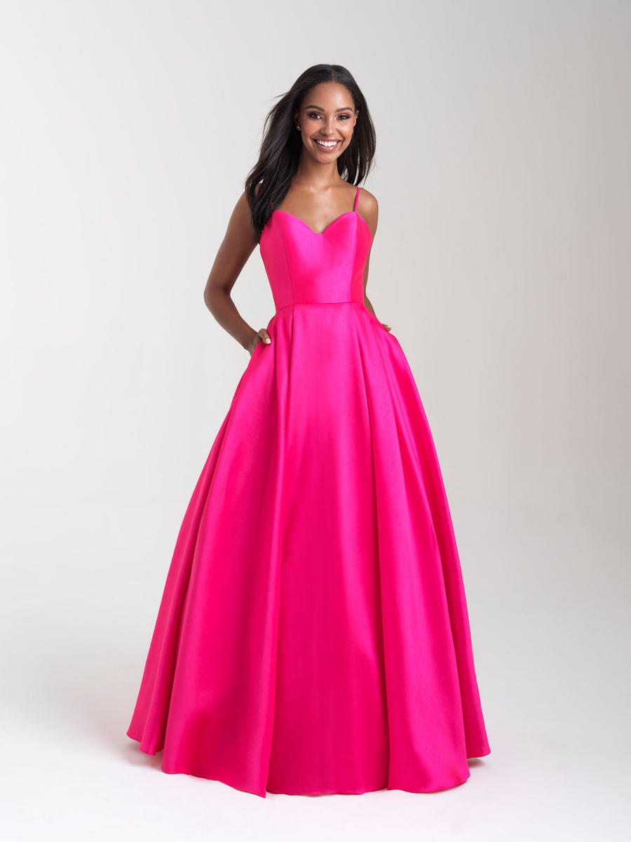 French Novelty: Madison James 20-361 Satin Prom Dress with Pockets