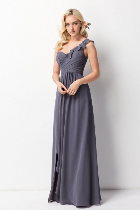 French Novelty Size 6 Pewter Wtoo 201 One Shoulder Ruffle Bridesmaid Gown