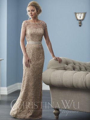Size 6 Champagne Christina Wu Elegance 20242 Lace Mother of the Bride Dress