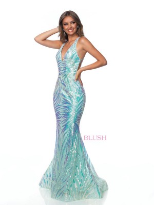 Blush 20320 Sparkling Sequin Pattern Prom Dress