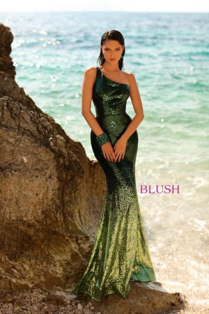 Blush 20500 Ombre Sequin One Shoulder Prom Dress