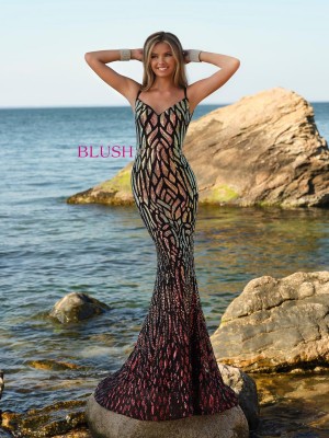 Blush 20521 Sequin Laceup Back Prom Dress