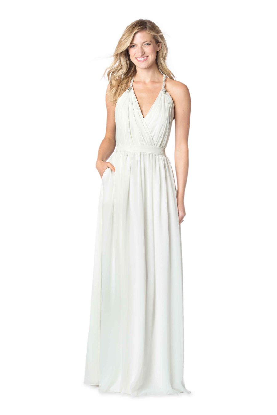 Bari Jay Whites 2058 Draped Chiffon Informal Wedding Dress French Novelty