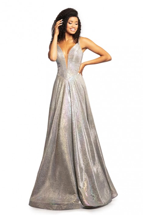 metallic glitter prom dress