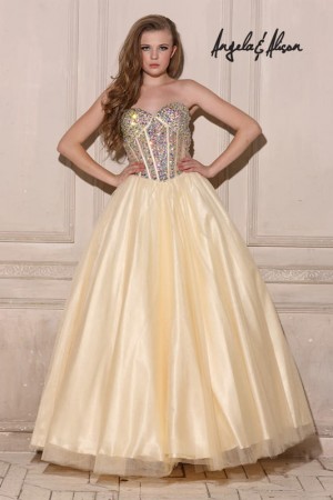 Angela and Alison 21041 Beaded Sheer Corset Gown