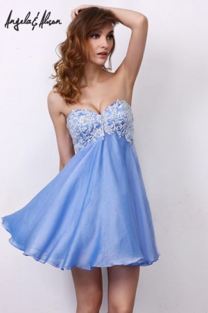 Angela and Alison 21055 Short Lace Floral Prom Dress