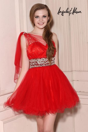 Angela and Alison 21066 Soft One Shoulder Short Dress