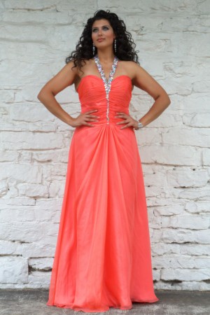 Angela and Alison 21089W Beaded V Halter Plus Size Dress