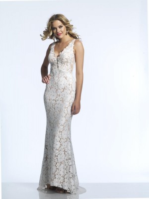 Size 0 Burgundy Dave and Johnny 2109 Stretch Lace V Neck Gown
