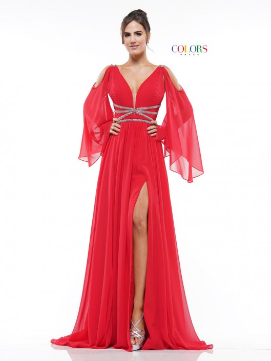 cold shoulder chiffon gown