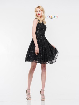 Colors Dress 2156 Sequin Strappy Back Short Dress