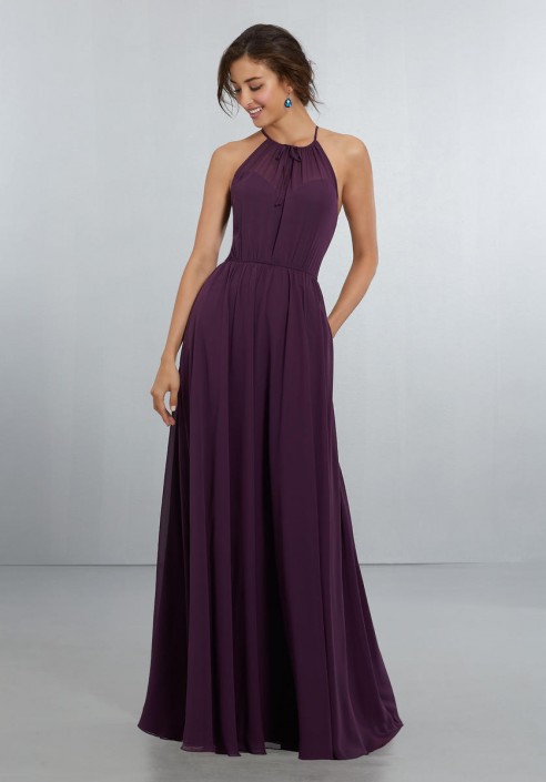 high neck chiffon bridesmaid dress