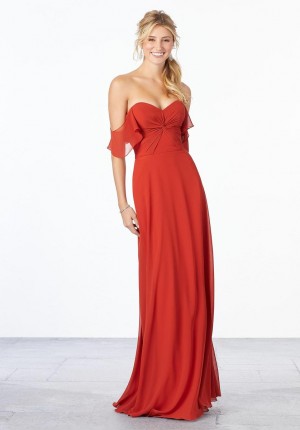 Size 12 Cinnamon Morilee 21651 Off Shoulder Flutter Sleeve Bridesmaid Dress