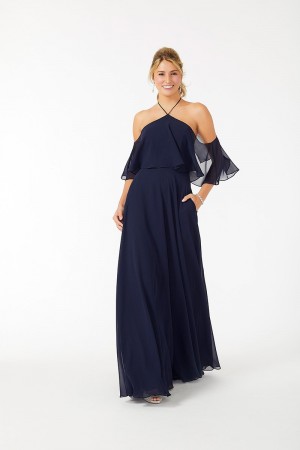 Size 10 Navy Morilee 21706 Cold Shoulder Flutter Sleeve Bridesmaid Gown
