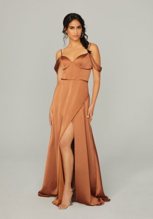 Size 16 Bronze Morilee 21751 Bustier Bridesmaid Dress