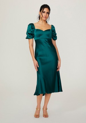 Size 4 Ivory Morilee 21788 Midi Ruched Sleeve Bridesmaid Dress
