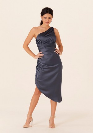 Morilee 21823 One Shoulder Ruched Midi Bridesmaid Dress