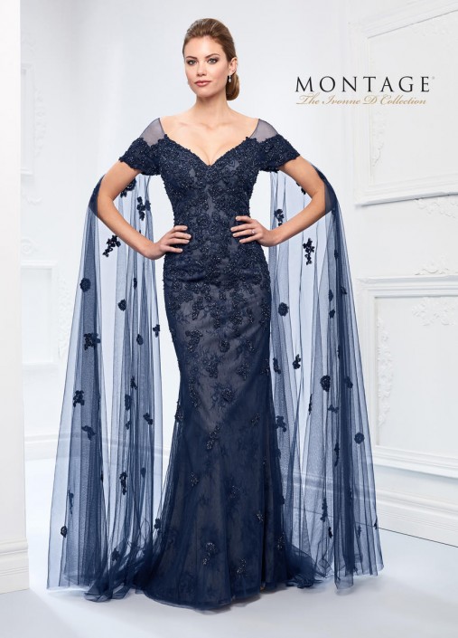 Ivonne D 218d25 Gown With Sheer Draped Sleeves French Novelty