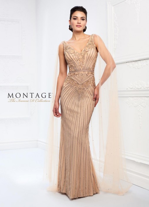 Ivonne D 218d30 Metallic Gown With Sheer Floor Length Cape French Ivonne D 218d30 Metallic Gown With Sheer Floor Length Cape