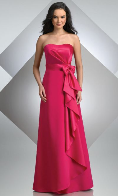 Bari Jay Satin Long Bridesmaid Dress With Drapes And Bow 219