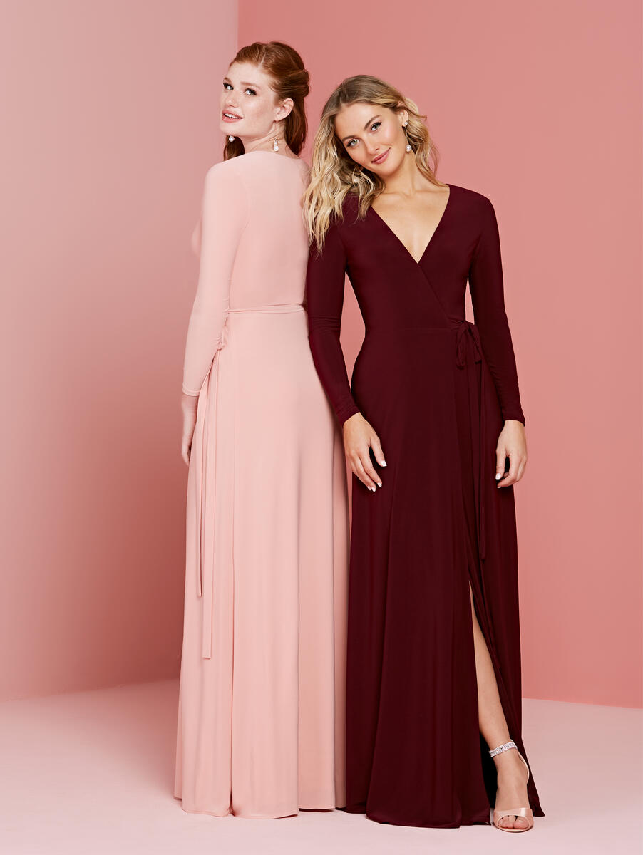 long sleeve wrap bridesmaid dress