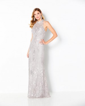 Size 14 Silver Cameron Blake 220645 Embroidered High Neck Mothers Gown