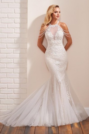 Enchanting by Mon Cheri 221155 Beaded Draped Destination Wedding Gown