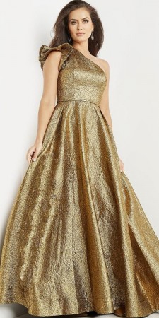 Jovani 22268 Shimmering One Ruffle Shoulder Gown