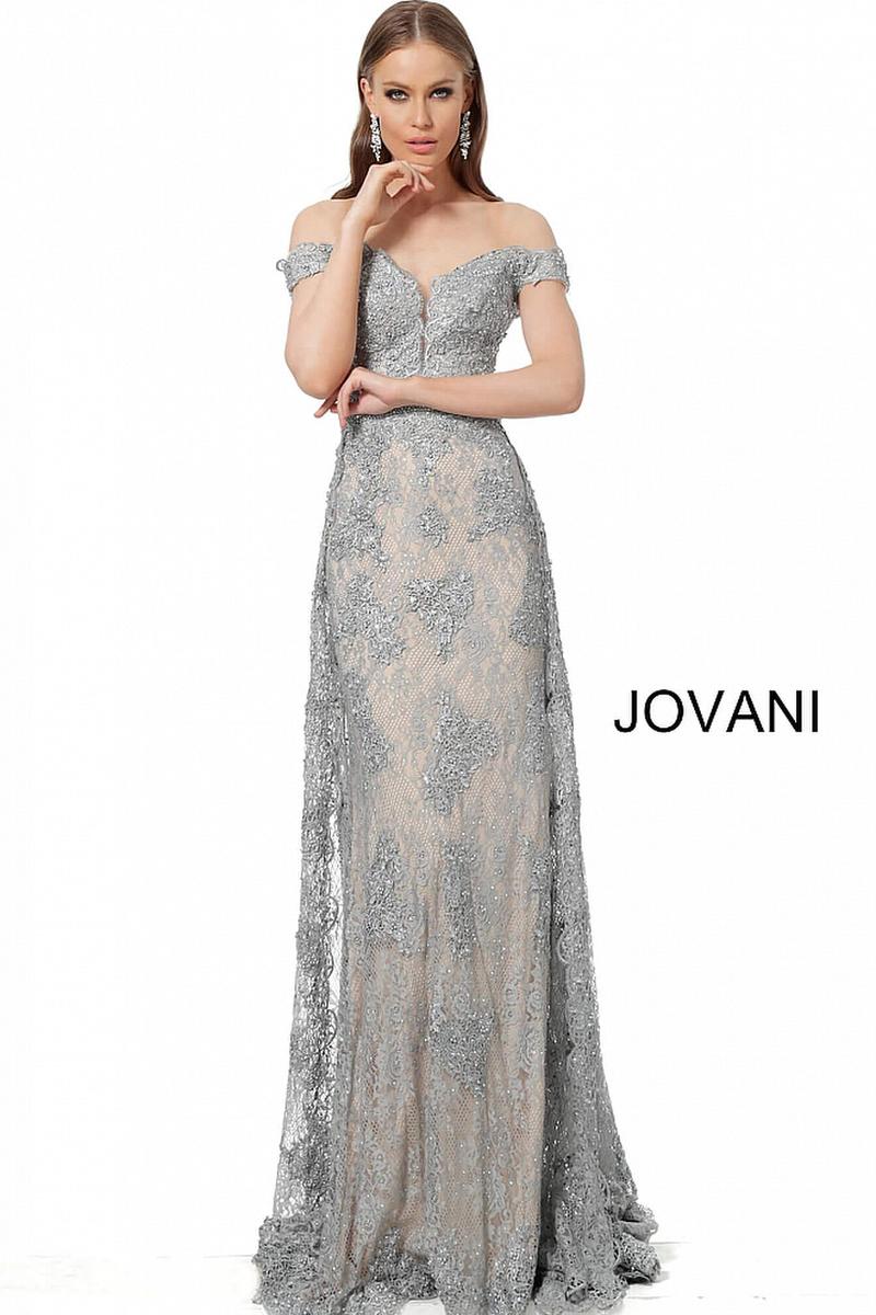 jovani lace off the shoulder gown