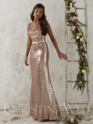 Size 10 Rose Gold-Blush Pink Christina Wu Occasions 22706 Sequin Dress