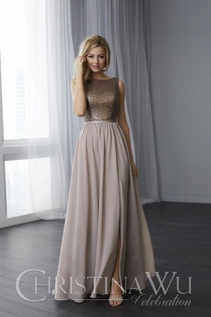 Size 20 Bronze-Taupe-Taupe Christina Wu 22783 Bridesmaid Dress