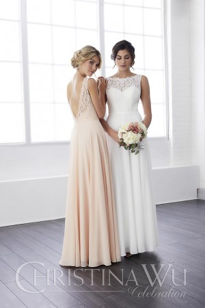 Size 16 Ivory Christina Wu 22813 V Back Lace Chiffon Bridesmaid Dress