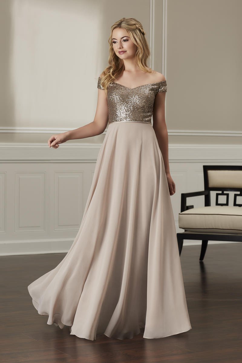 French Novelty: Christina Wu 22872 Sequin Off Shoulder Bridesmaid Dress